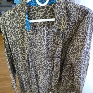 JONES NY SIGNATURE women's cotton  leopard print button down shirt size XL NEW